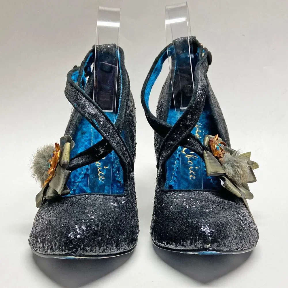 Irregular Choice Sparkle Heels in Black and Silver - Picture 2 of 10